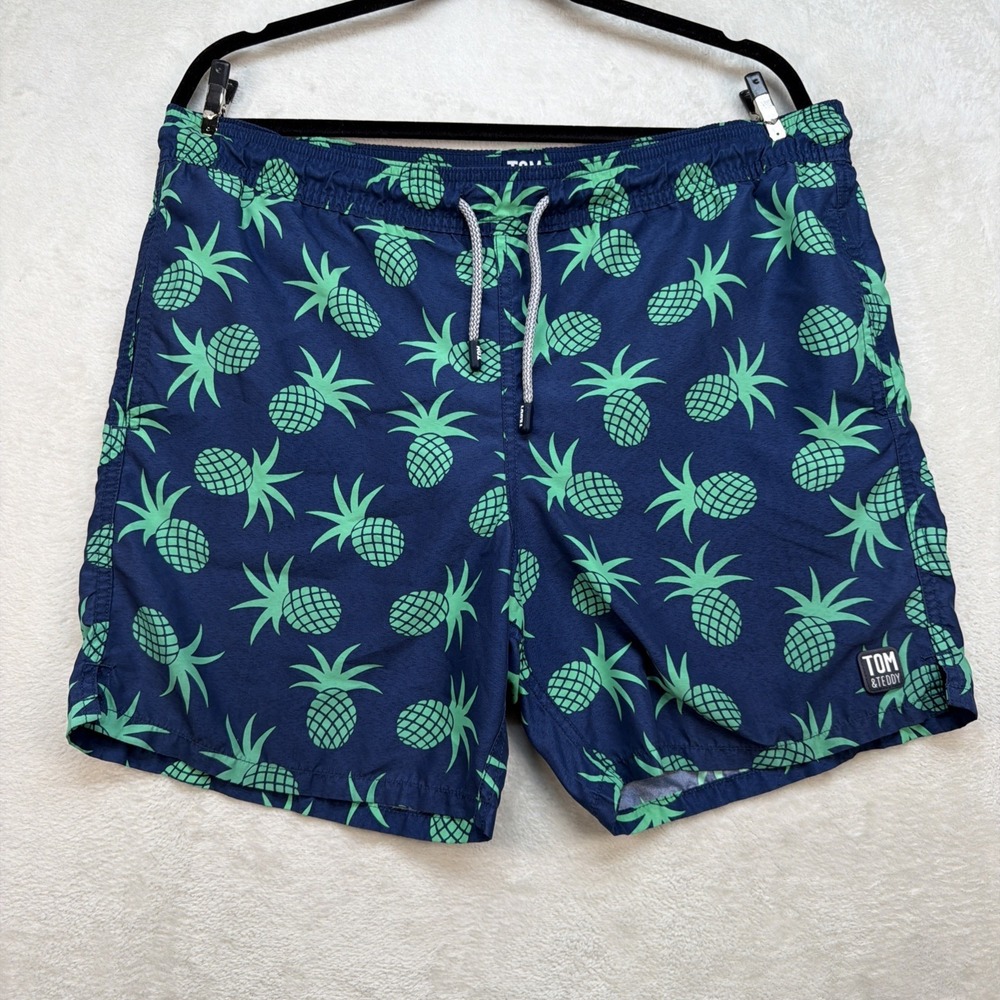 Tom & Teddy Swim Trunks Pineapple Print‎ Tropical Resort Beach Men's Medium